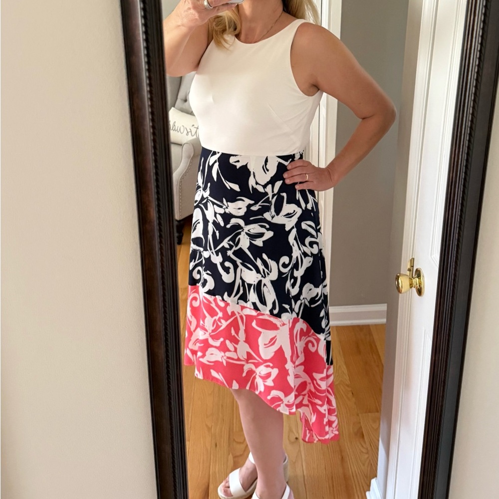 Floral Print Hi-low dress- Navy, White, and Pink